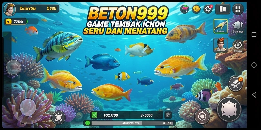 Screenshot utama BETON999 menunjukkan aksi menembak ikan yang seru.
