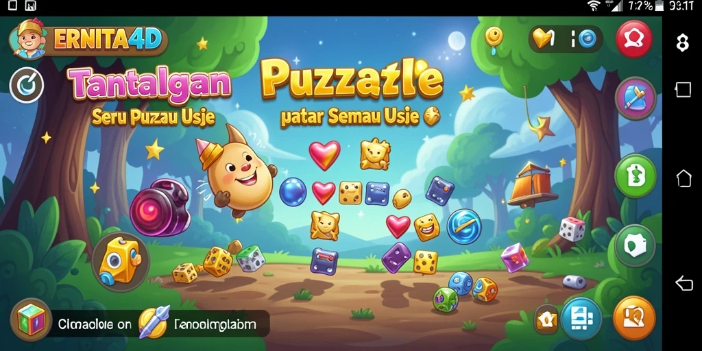 Tangkapan layar menampilkan gameplay ERNITA4D dengan berbagai teka-teki puzzle.