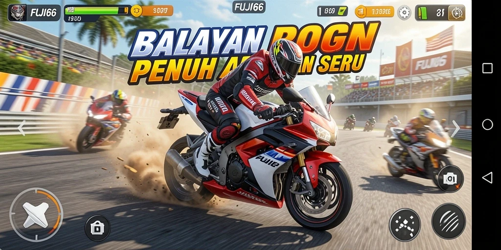 Screenshot FUJI66 menampilkan balapan motor yang intens dan penuh aksi.