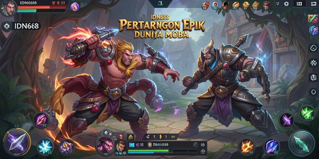 Tangkapan layar IDN668 menampilkan aksi pertempuran MOBA yang seru.