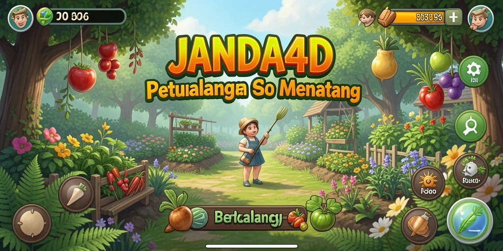 Screenshot permainan JANDA4D dengan berbagai tanaman tumbuh subur.