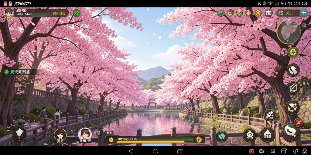Screenshot gameplay JEPANG77 menampilkan kota yang penuh warna dan interaksi sosial.