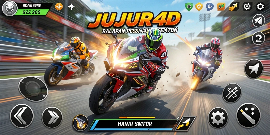 Tangkapan layar JUJUR4D menunjukkan balapan motor yang menegangkan dan grafis yang memukau.