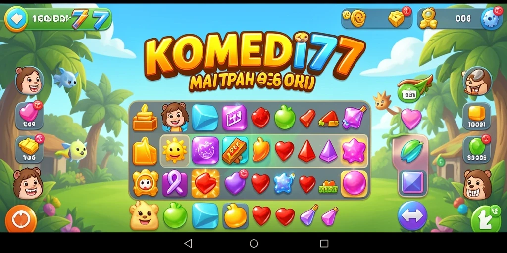 Tangkapan layar gameplay KOMEDI77 menampilkan aksi mencocokkan item yang seru.
