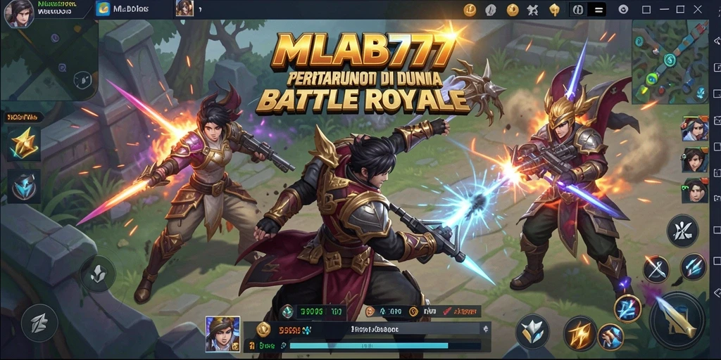 Screenshot gameplay <strong>MLBB777</strong> menunjukkan pertempuran seru di arena Battle Royale.