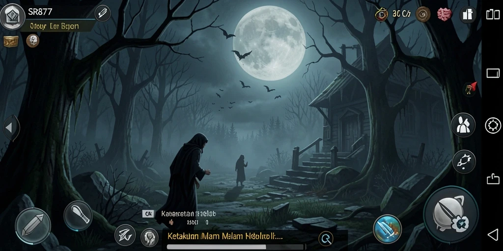 Screenshot gameplay SR877 menunjukkan ketegangan saat menjelajahi area gelap.