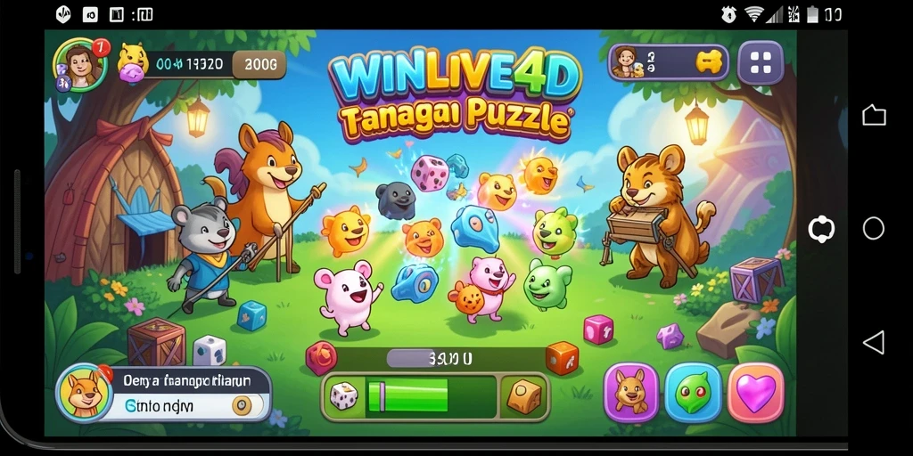 Screenshot gameplay WINLIVE4D menunjukkan puzzle yang menarik dan warna cerah.